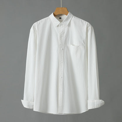 Casual Solid Color Men's Purified Cotton Long Sleeve Shirt