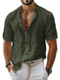 Men's Summer Men's Lapel Shirt Solid Color Short Sleeve Cotton Linen Shirt