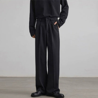 Old Money Style Pleated American Neutral Straight Casual Suit Pants