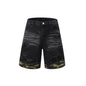 Cut Edge Stitching Leopard Print Denim Short Sleeve
