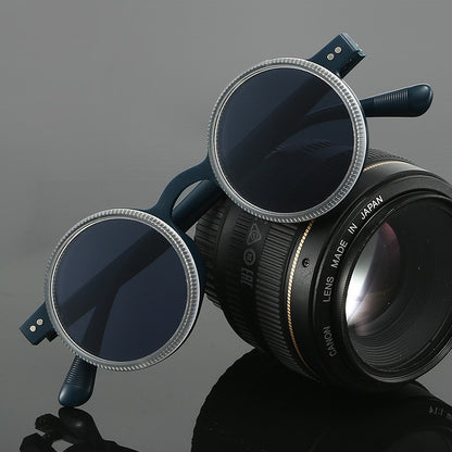 Adjustable Zoom Round Frame Polarized Sunglasses For Men