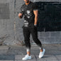 Short-sleeved Men's Cotton-like Fashionable Printed Thin Round Neck Pullover Men's Suit