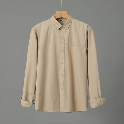 Casual Solid Color Men's Purified Cotton Long Sleeve Shirt