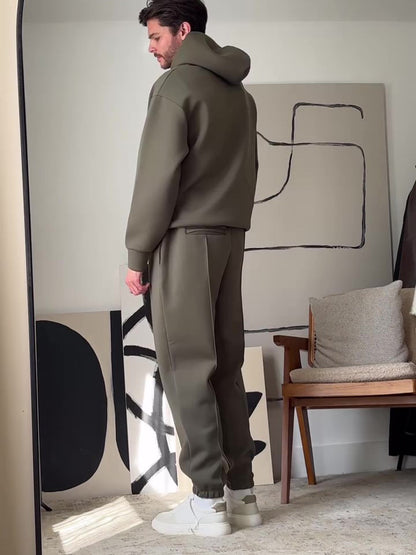 Men's Casual Hooded Sweatshirt & Elastic Waist Pants Set