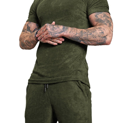 Suede Casual Sports Short Sleeve Suit