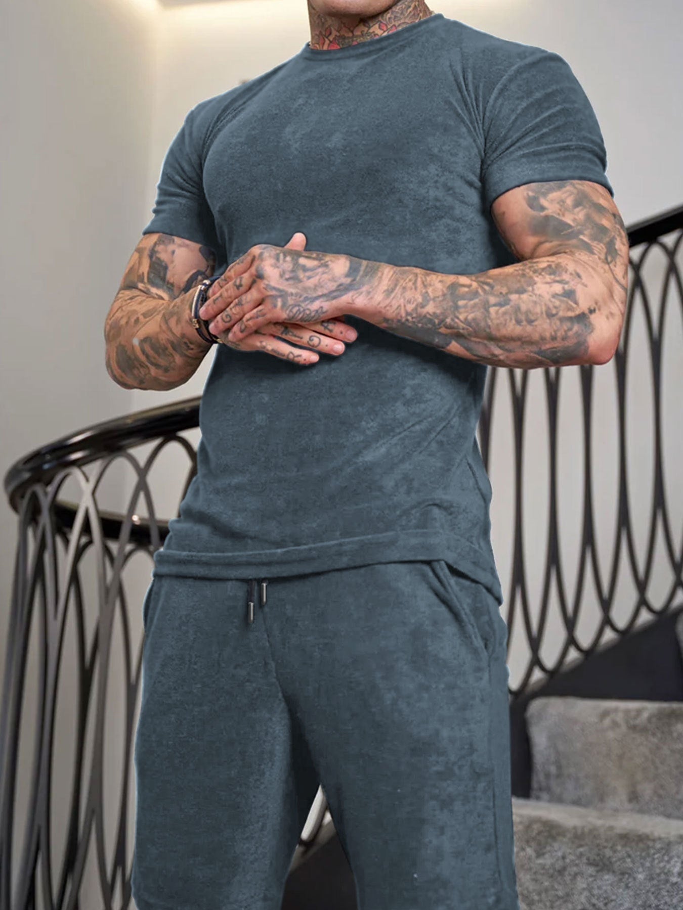 Suede Casual Sports Short Sleeve Suit