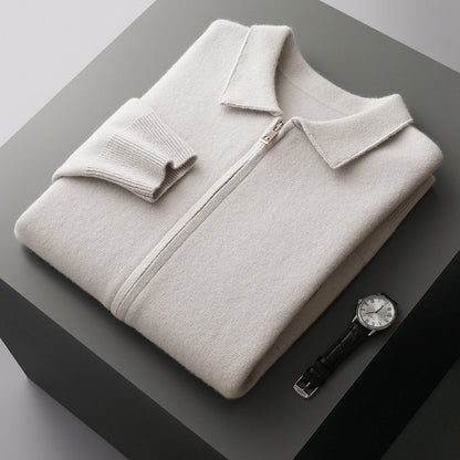Pure Wool Cardigan Men's Knitted Turn-down Collar Coat