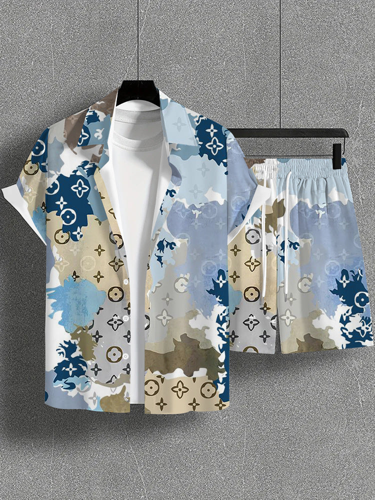 Trendy Wild Printed Men's Simplicity Short Sleeve Shirt Outfit