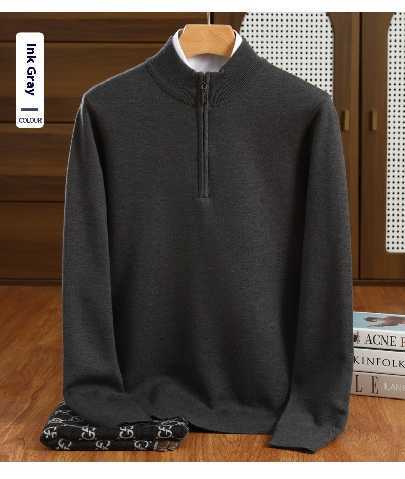 Half Zipper Worsted Wool Sweater Men's Sweater Inner Wear Blouse