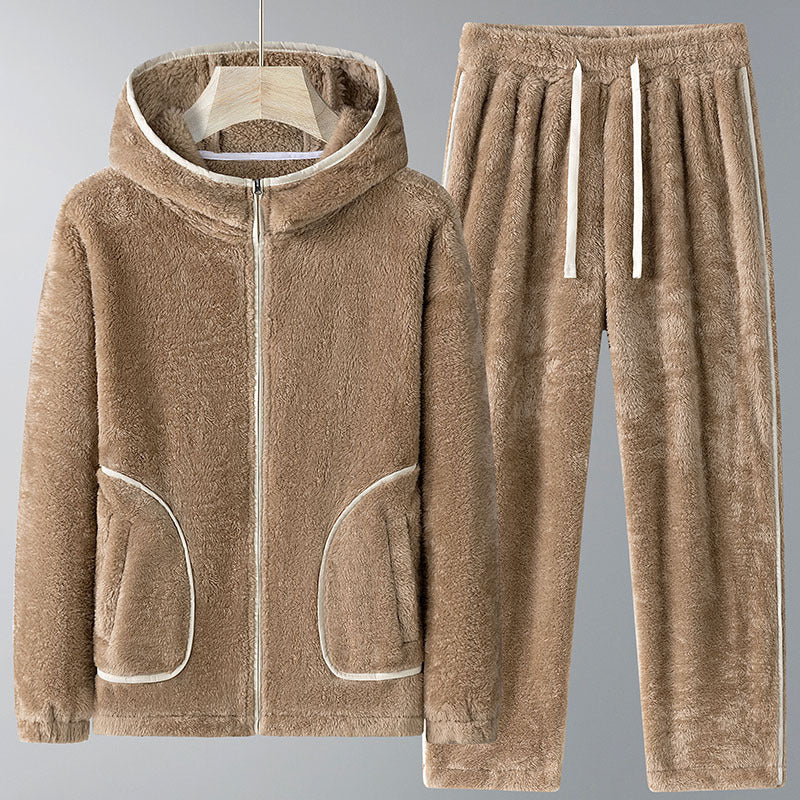 Winter Coral Fleece Heavy Velvet Thickened Zipper Cardigan Plus Size Pajamas Suit