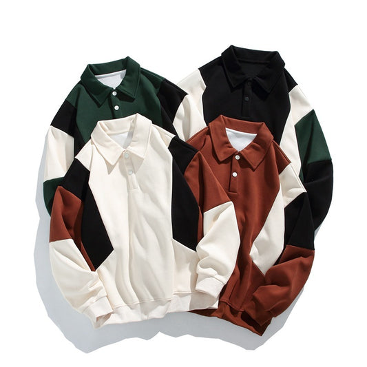 Trendy Loose Pure Color Cotton Lapel Sweater