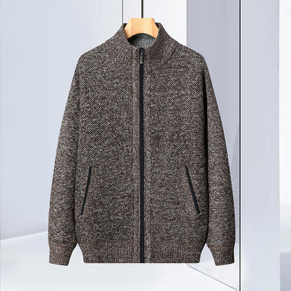 Stand Collar Sweater Coat For Men Fleece Jacket