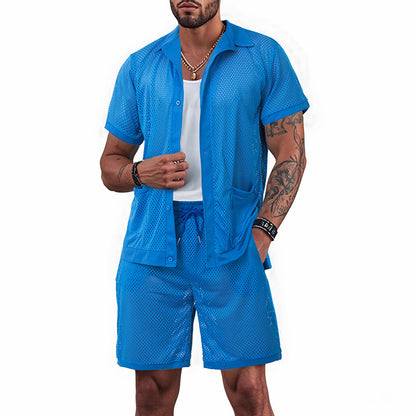 Design Beach Hawaii See-through Dress Short Sleeve Cardigan Shorts Suit