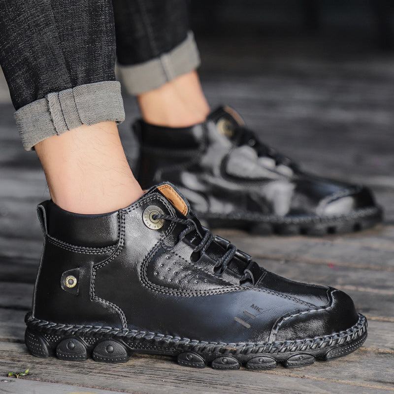 Spring And Autumn New British Style Street In High-top Non-slip Leather Shoes