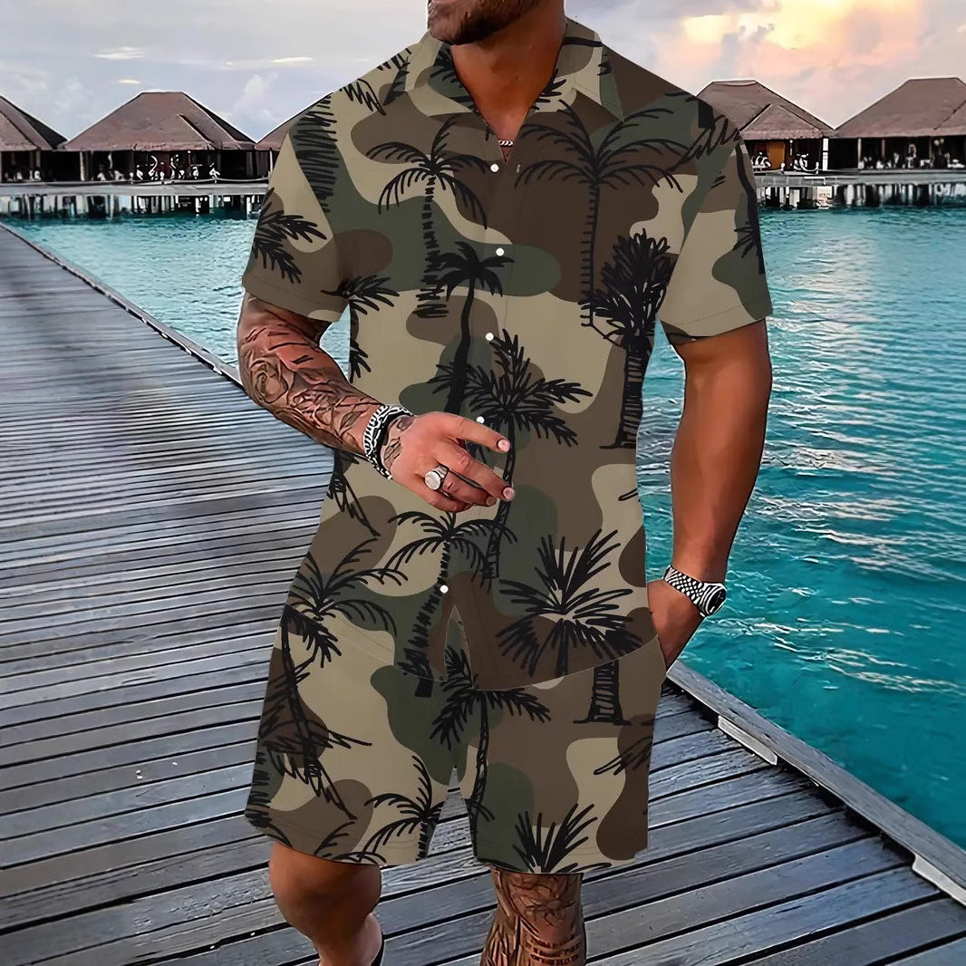 Fashion Men's Hawaii 3D Printed Short Sleeve Suit