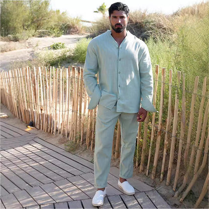 European And American Sports Suit Men's Long Linen Sleeves Fashion Work Clothes Trousers