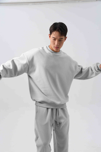Sports Suit Men's Loose Long Sleeve Crew Neck Coat Padded Fleece Trousers Double-sided Shake