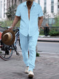 Men's Shirt Casual Loose Short Sleeves Trousers Beach Suit