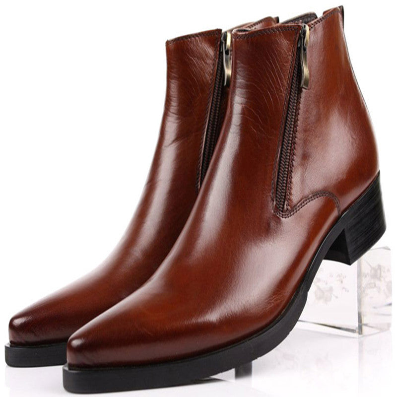 High-top Pointed Toe Style Pure Leather To Create Cowhide Ankle Boots