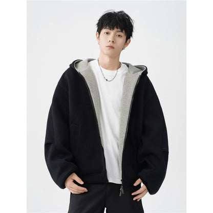 Double Zipper Hooded Sweater Men's Casual Jacket