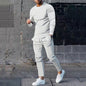 Spring Round Neck Long Sleeve T-shirt Trousers Solid Color Men's Two-piece Suit