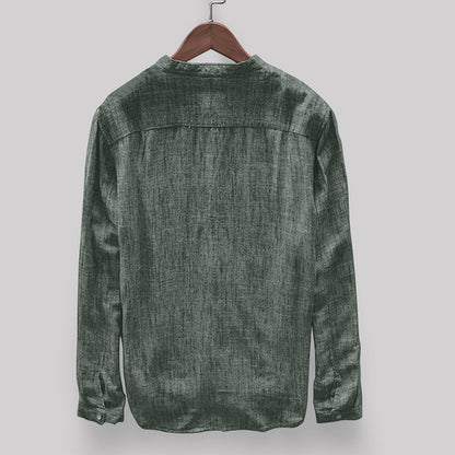 Fashion Solid Color Cotton And Linen Men's Shirt