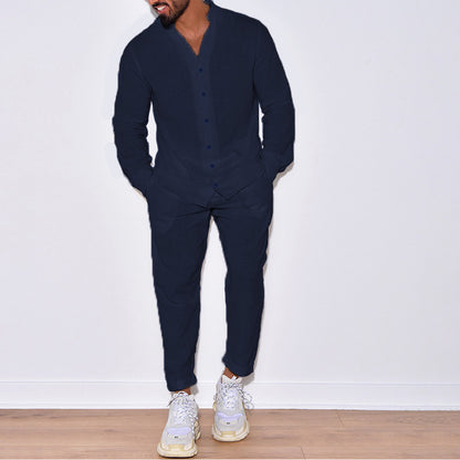European And American Sports Suit Men's Long Linen Sleeves Fashion Work Clothes Trousers