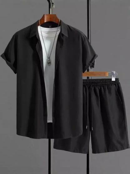 Jacquard Black And White Solid Color Suit Short Sleeve