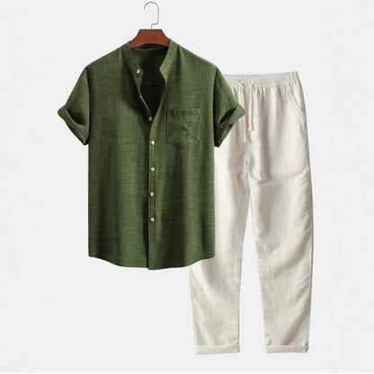 Men's Stand Collar 3D Digital Printing Fashion Slim-fit Short-sleeved Shirt