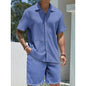 Single Suite Men's Solid Color Shirt And Shorts Two-piece Set