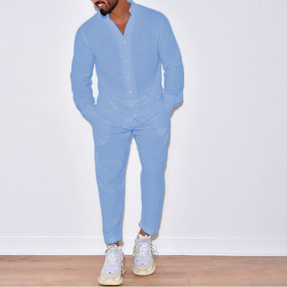 European And American Sports Suit Men's Long Linen Sleeves Fashion Work Clothes Trousers