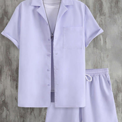 Short Sleeve Cuban Collar Men's Sport Suit