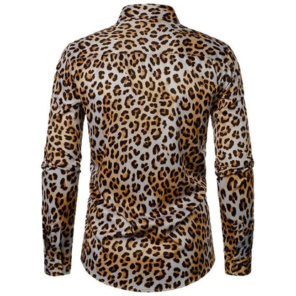 Leopard Print Vintage Print Casual Plus Size Men's Long Sleeve Shirt