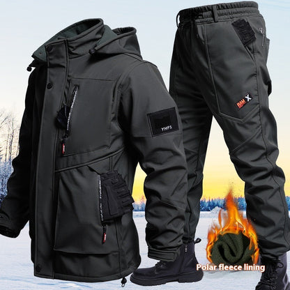 Autumn And Winter Fleece-lined Waterproof Jacket Suit