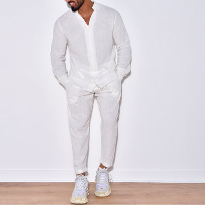 European And American Sports Suit Men's Long Linen Sleeves Fashion Work Clothes Trousers