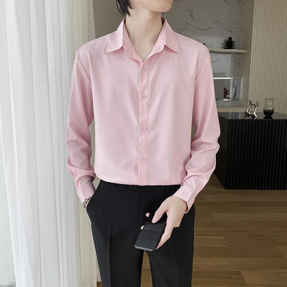 Shirt Men's Wine Red Long Sleeve Slim Fit Business