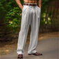 Slant Pockets Bifold Linen Solid Color Breathable And Loose Straight Men's Casual Pants