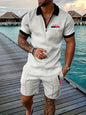 Casual Retro Plaid Printed PARIS Heat Transfer Patch Men's Beach Suit