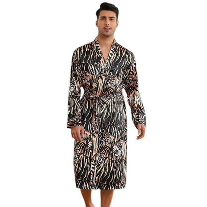 Men's Robes Fashion Ice Silk Bathrobe Homewear Set Pajamas