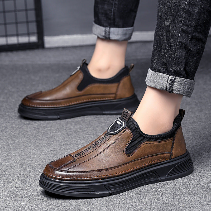 Solid Color Casual Round Toe Leather Shoes For Men