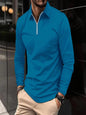 Zipper Men's Solid Color Long Sleeve Sports Polo Shirt