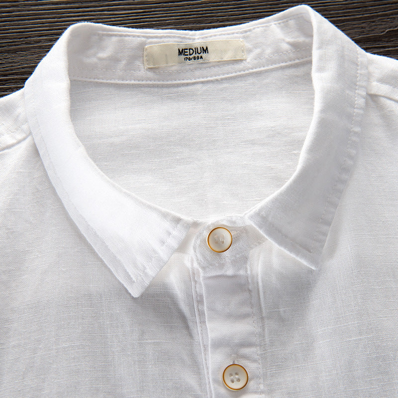 Spring And Autumn Men's Solid Color Long Sleeve Linen Shirt Cotton Linen Fabric