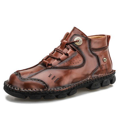 Spring And Autumn New British Style Street In High-top Non-slip Leather Shoes