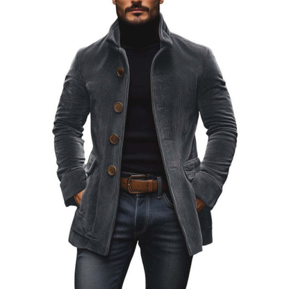 Pocket Button Solid Color Men's Stand Collar Blazer