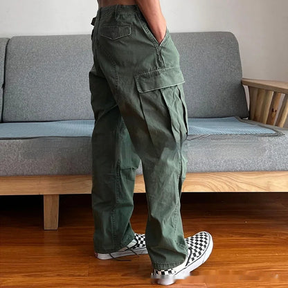 Men's Large Loose Pockets Wear-resistant Washing Paratrooper Pants