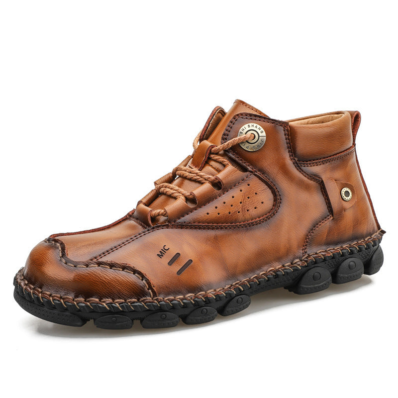 Spring And Autumn New British Style Street In High-top Non-slip Leather Shoes